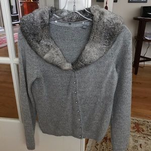 Ann Taylor wool/polyester sweater with rabbit collar. Small